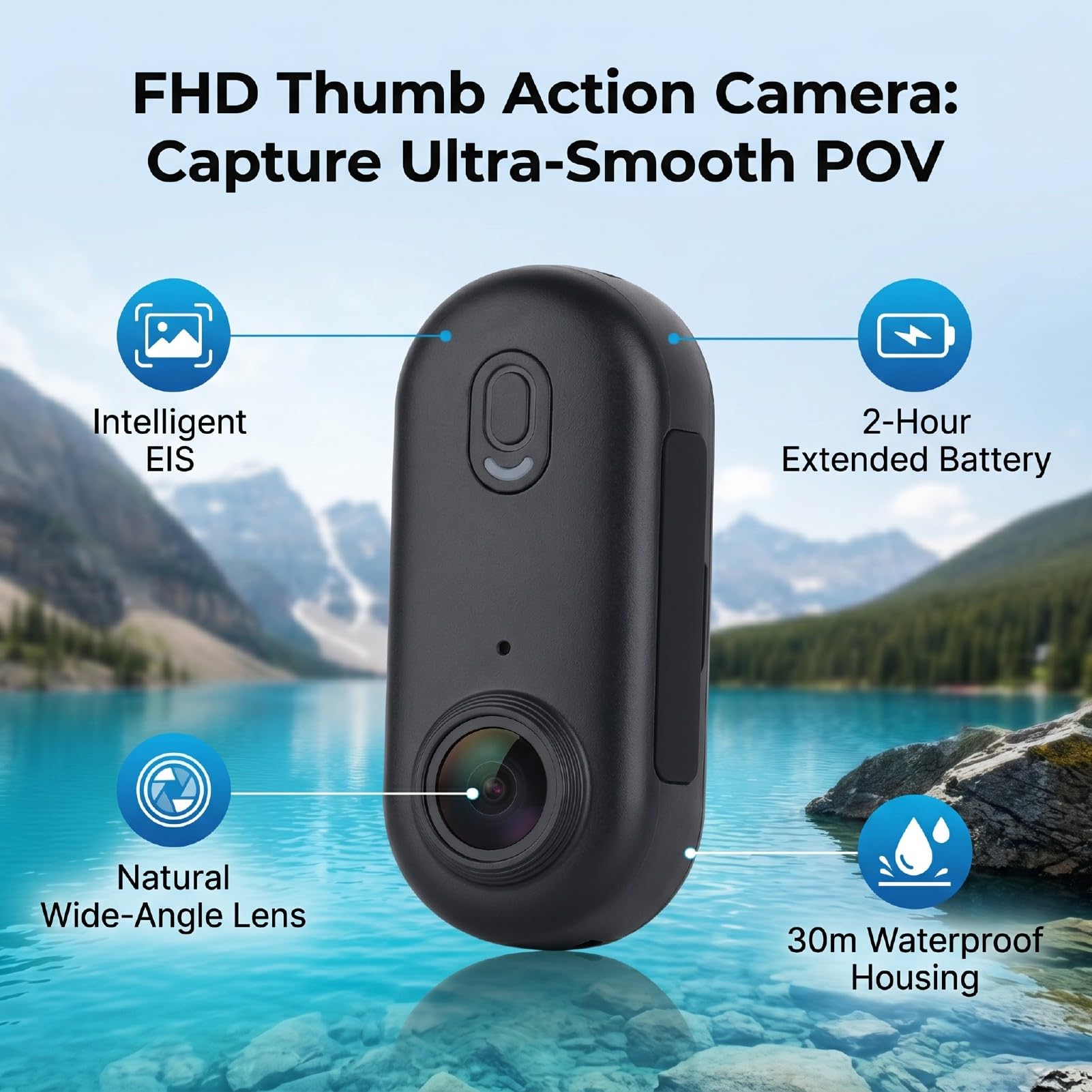Caméra d'action au Pouce, Boîtier étanche à 30 M pour FHD POV