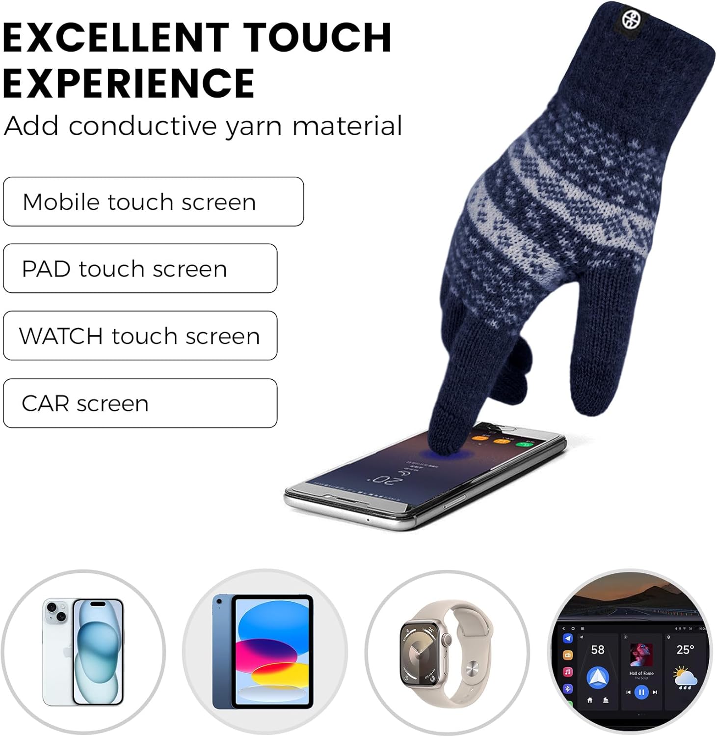 Womens Winter Beanie Hat Scarf Gloves Set, Touchscreen Gloves Long Scarf Thick Warm Knit Skull Caps Winter Gift for Women Men - Image 2