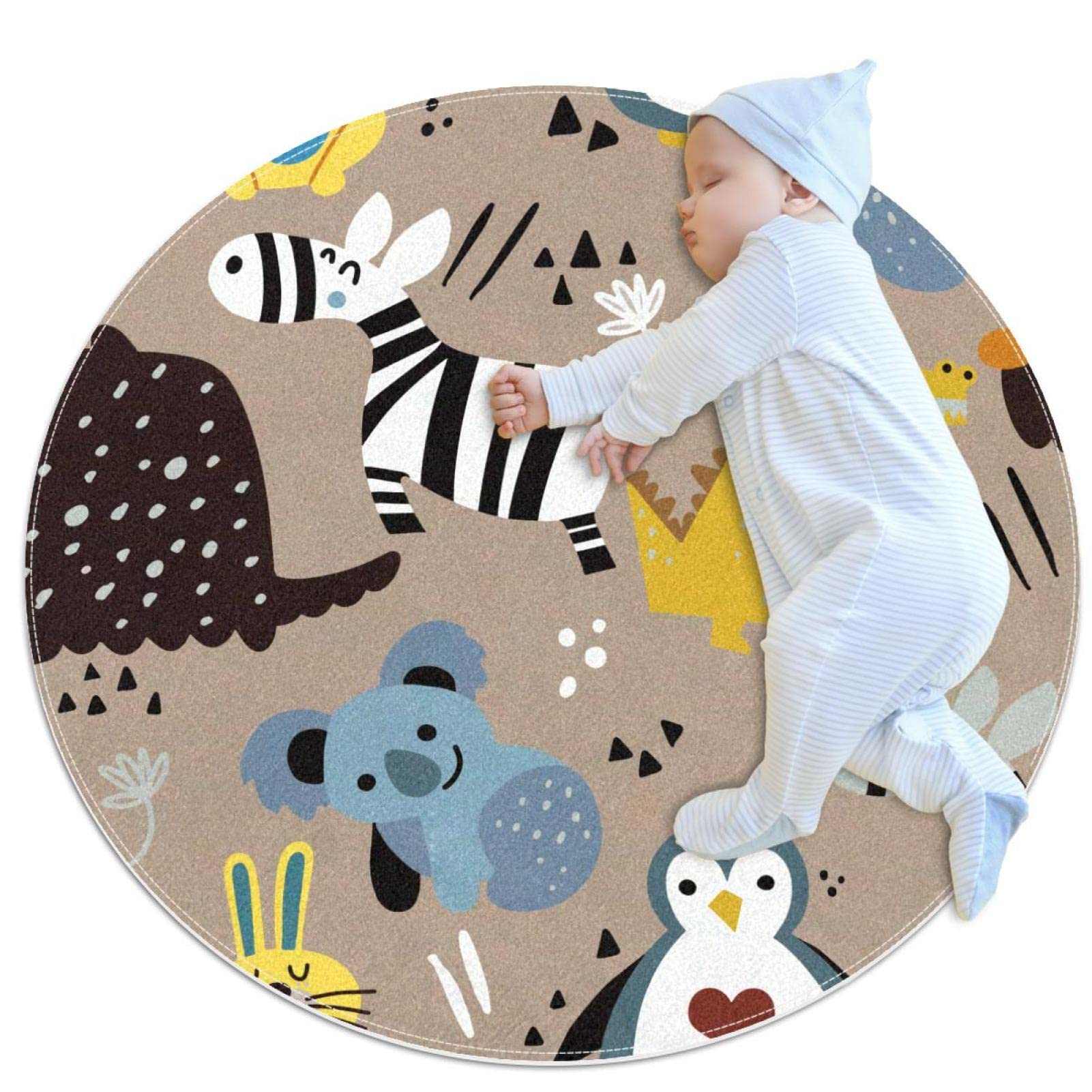 Tapis rond pingouin koala anti-froid pour sol de salle de jeux et salon