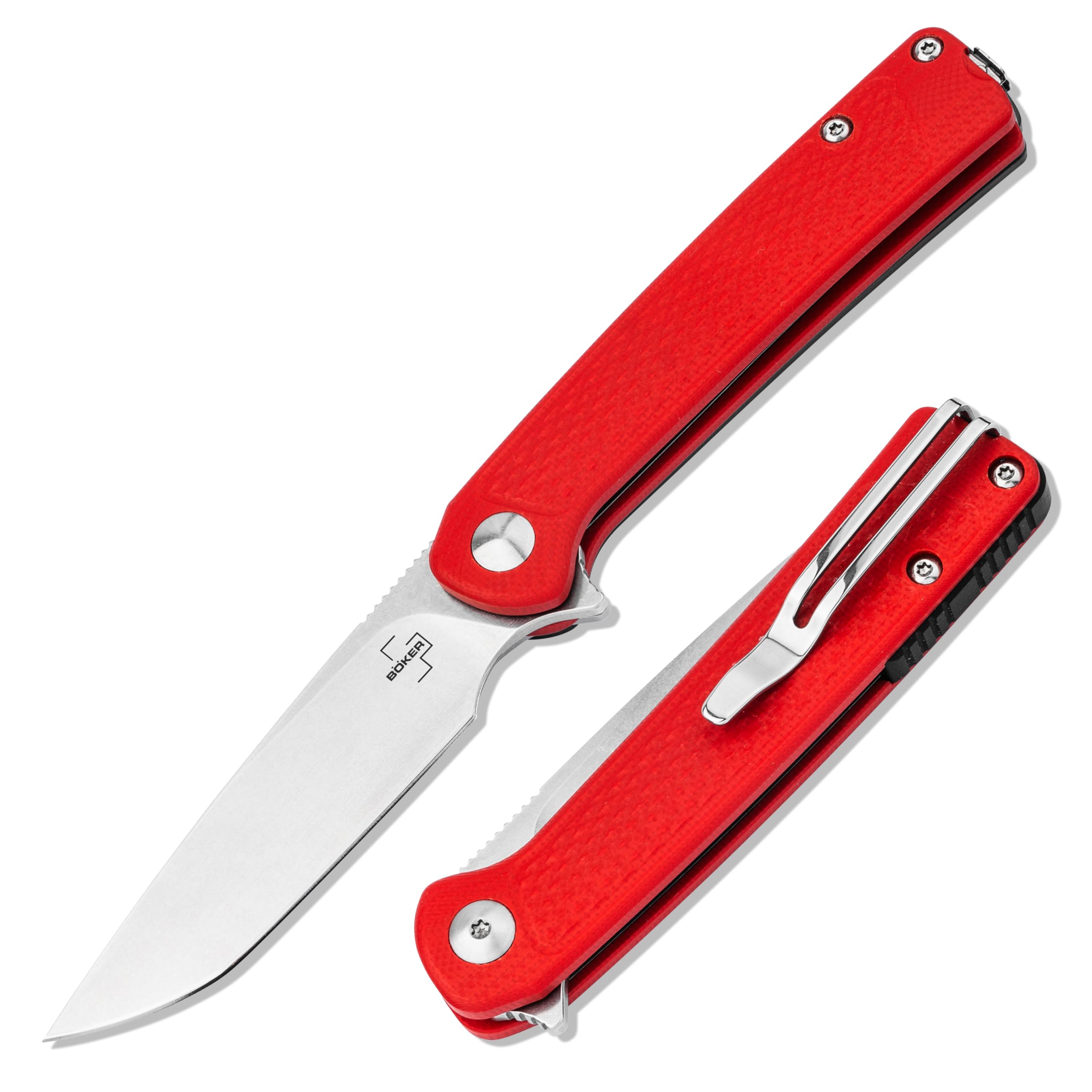 BÖKER PLUS Fire Ant Red - Profi Flipper Klappmesser mit Detent Ball - leichtes Profi Taschenmesser 42a konform - EDC Messer mit Pinzette & Clip - Droppoint Faltmesser