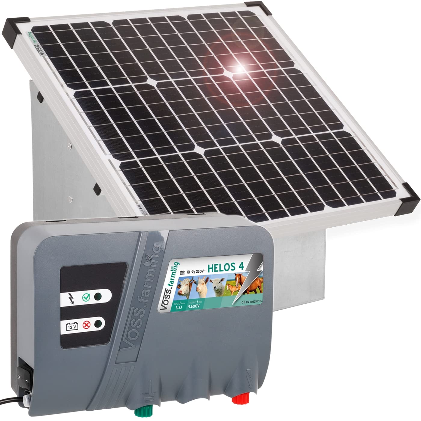 VOSS.farming Set elettrificatore recinzioni da pascolo HELOS 4 da 12 V + Pannello Fotovoltaico 35W e Scatola in Metallo