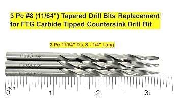 FTG USA 3 Pk #8 (11/64) HSS M2 Tapered Replacement Bits for TCT Countersink