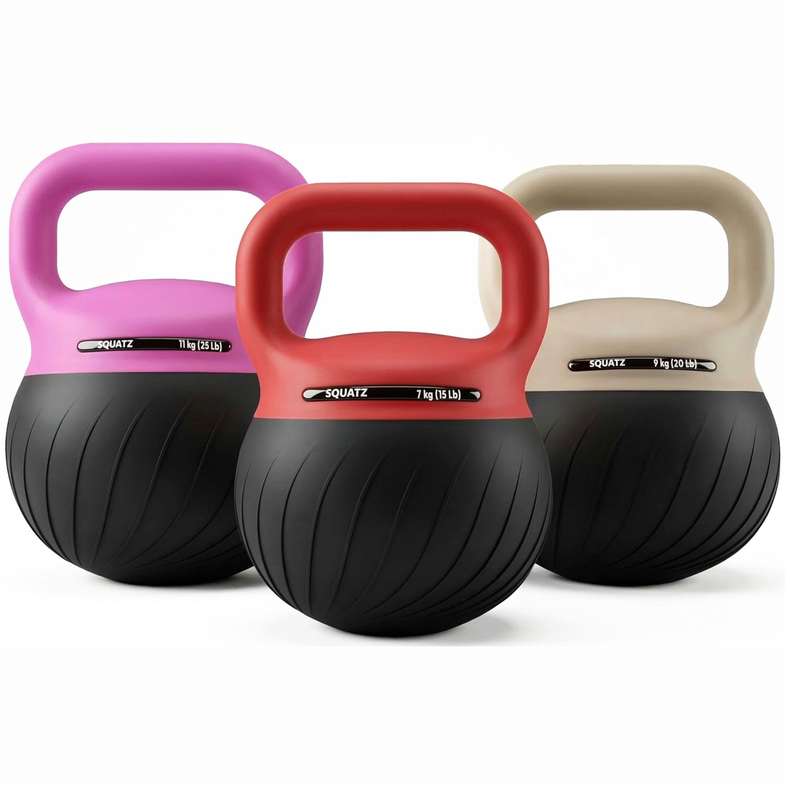 SQUATZ Kettlebell Set 7 kg 9 kg 11 kg Soft Weights with Shock Absorbing Base, Extra Wide Non Slip Handle for Home Gym Strength Training