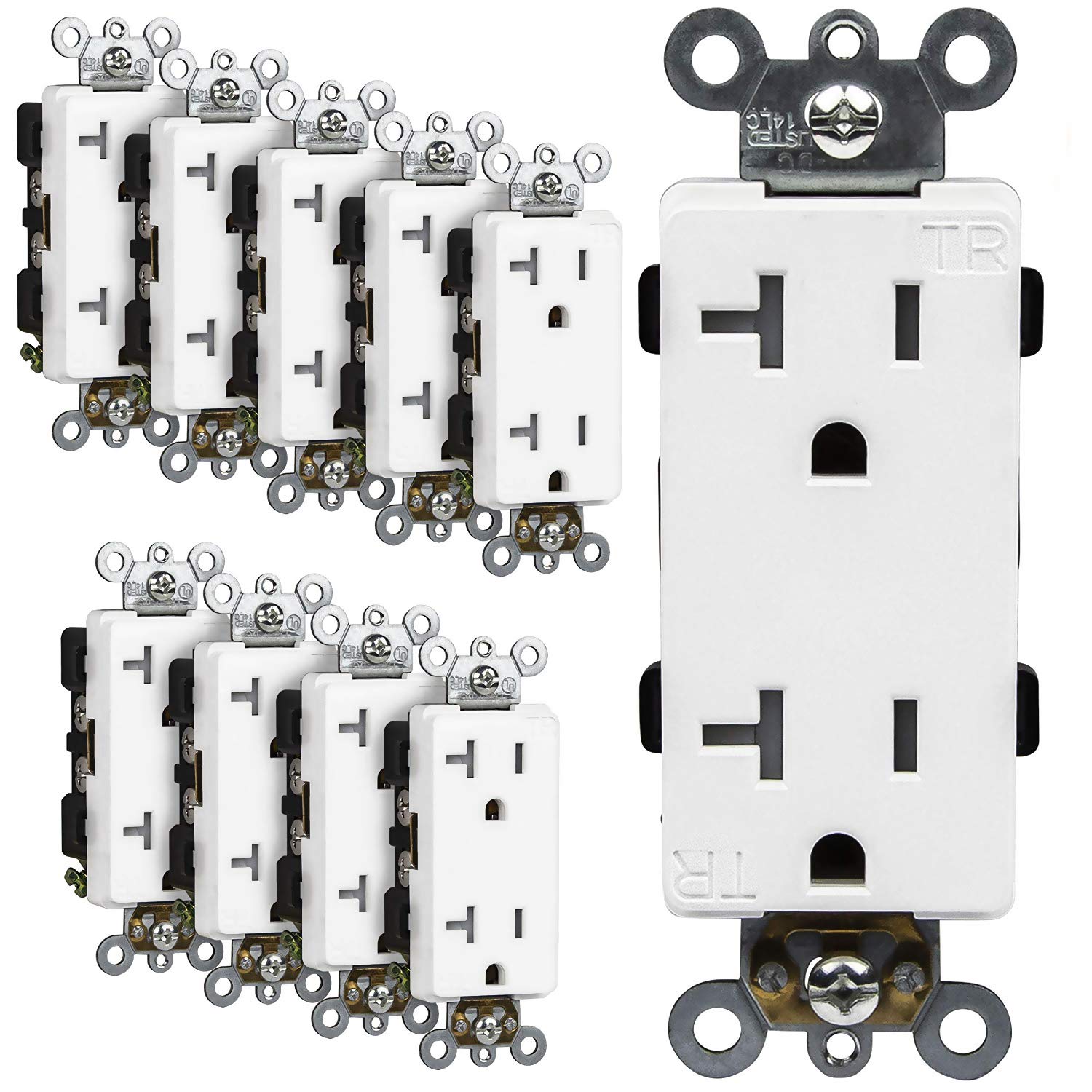 ENERLITES Industrial Grade Decorator Outlet, 20A 125V, Tamper-Resistant Duplex Receptacle, Self-Grounding, 5-20R, 2-Pole, 3-Wire Grounding, UL Listed,
