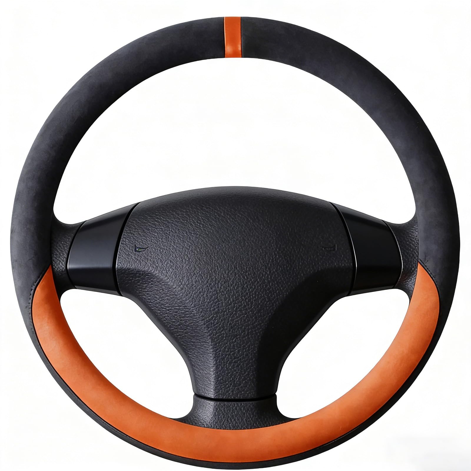 Luxury Suede Steering Wheel Cover for Suzuki Baleno 2017-2024 2025, Non-Slip Leather, Breathable, 15 inch, Sweat-Proof Wear-Resistant No Pilling,Orange