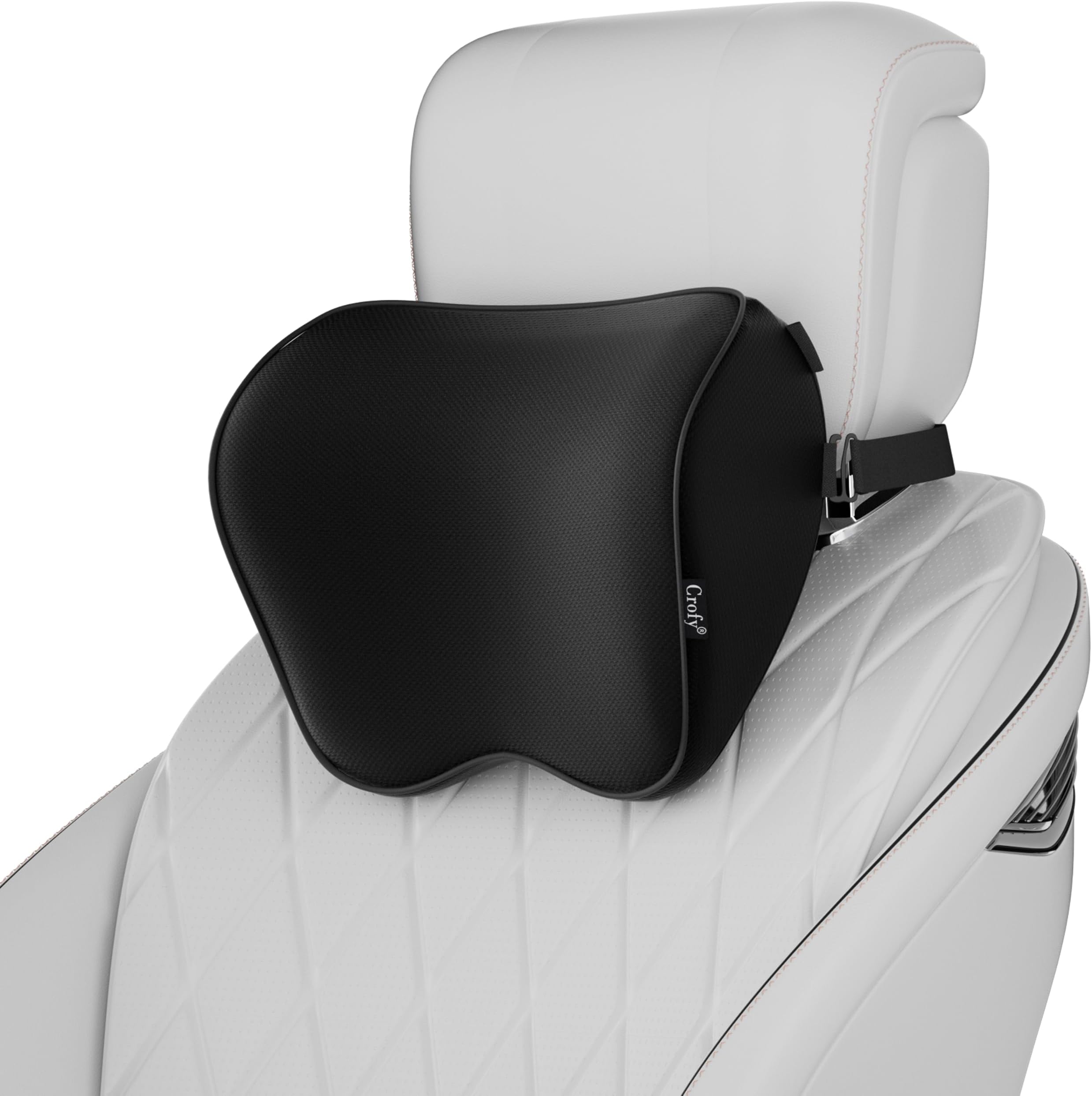 Crofy 2-Pack Car Neck Pillow, Softness Car Headrest Pillow for Driving with Adjustable Strap, 100% Memory Foam and Breathable Removable Cover, Comfortable Ergonomic Design, Black
