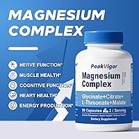 Vista 4 de PeakVigor Wellness Premium Suplemento de magnesio Complejo de 976 mg con glicinato, citrato, malato, L-treonato y B6 90 cápsulas vegetales 45
