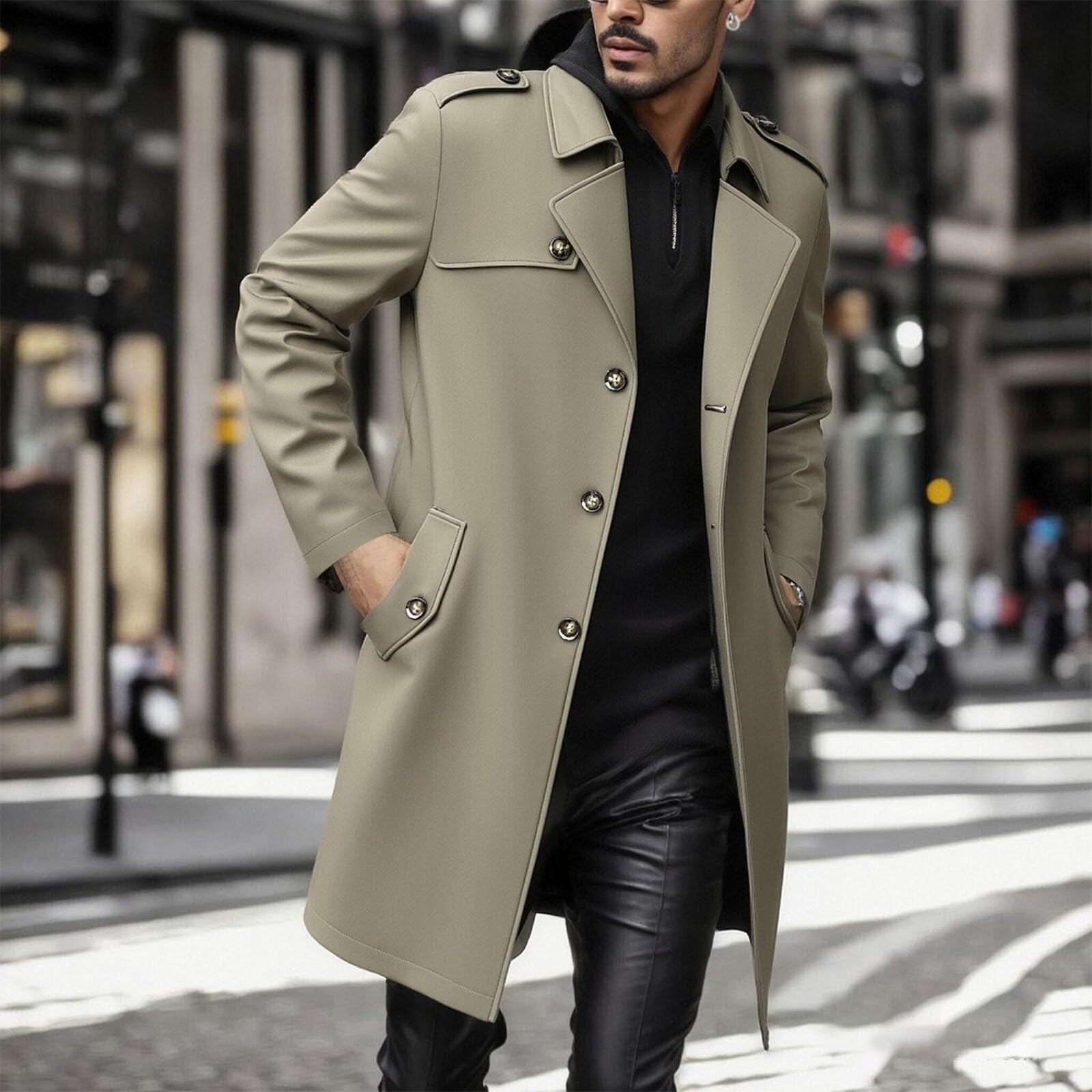 Trench Coat Uomo Lungo, Cappotto Lungo Uomo Inverno Slim Fit Business Parka Outwear Giacca Jacket Classico Soprabito a Maniche Lunghe Doppiopetto Elegante Tinta Unita Casual Vintage Streetwear