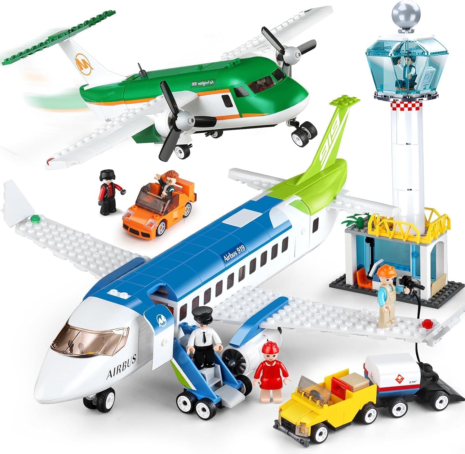 Airport Building Blocks Playset, 731+ PCS Aviation Construction Kit with Pull-Back Luggage Van, Compatible with Major Brands, Safe & Durable, 12-Month Warranty-image-2