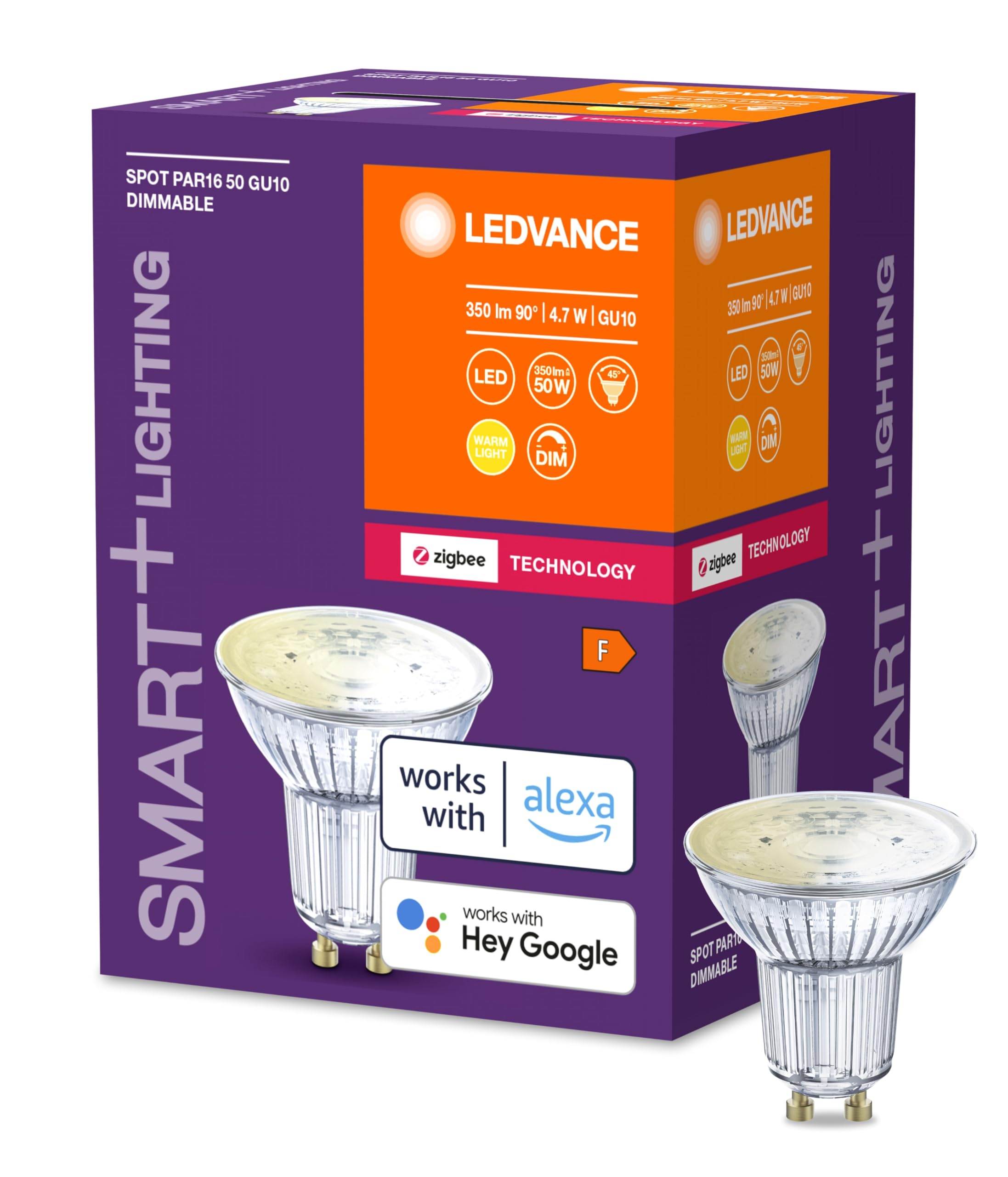 LEDVANCE Smart LED lamp with ZigBee Technology, GU10-base Clear Glass,Warm White (2700K), 350 Lumen, 50W-Replacement, smart dimmable, 1-Pack