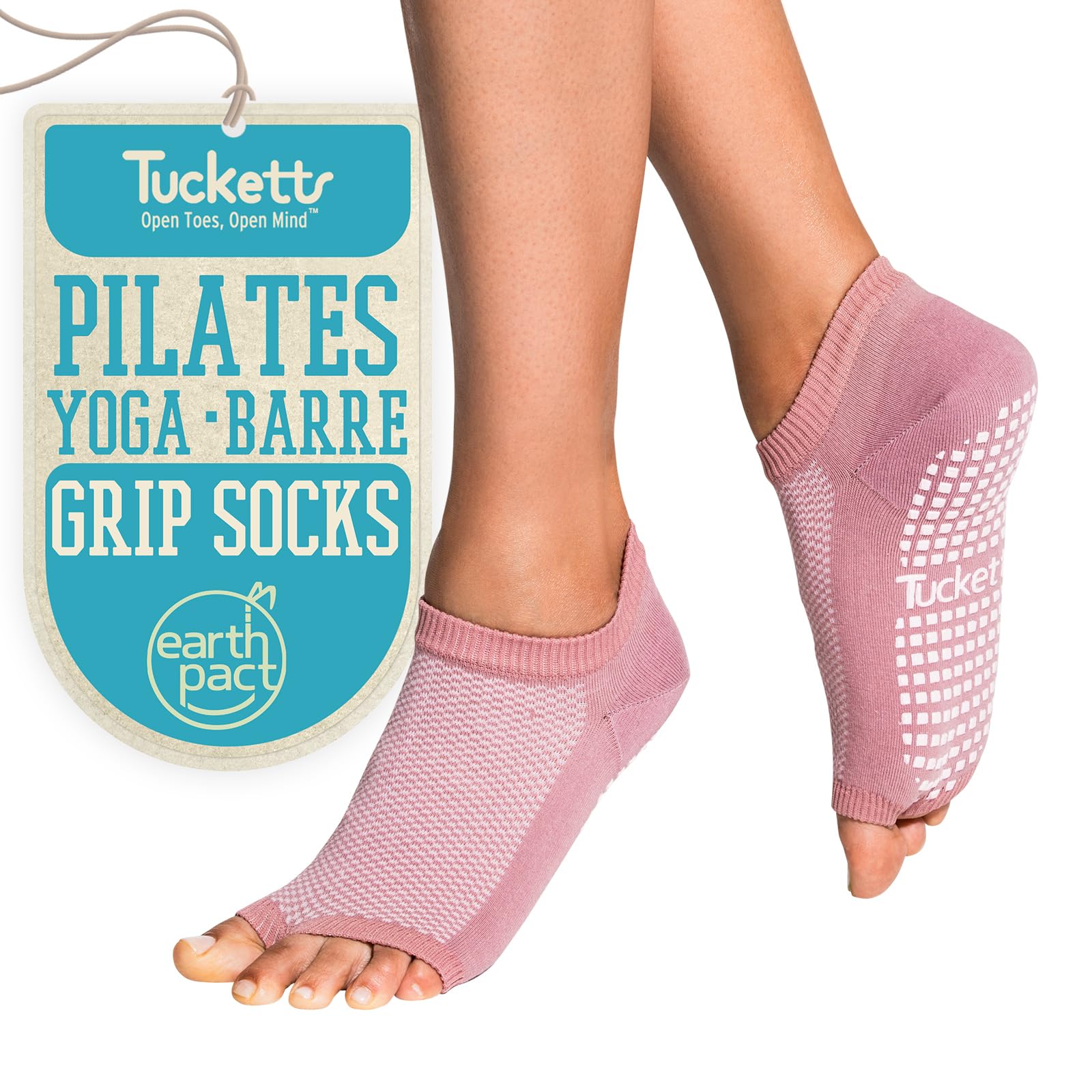Tucketts Flow Toeless Non-Slip Grip Socks - Yoga, Barre, Pilates, Home & Leisure, 1 pair, S/M, Mauve, Small-Large