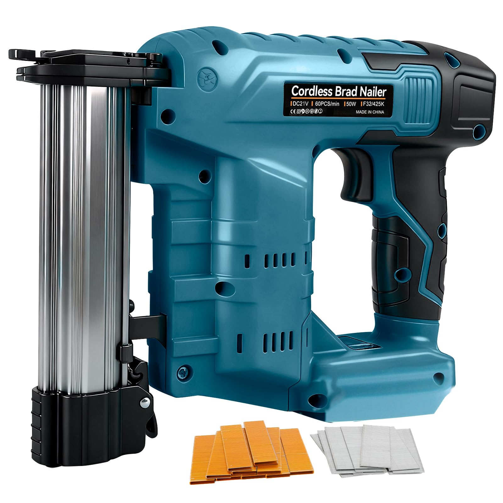 Upgraded 18GA Cordless Brad Nailer Compatible with Makita 18V, Brushless Nail Gun Electric Stapler with 1000 Nails and 1000 Staples for Home Improvement, DIY and Woodworking