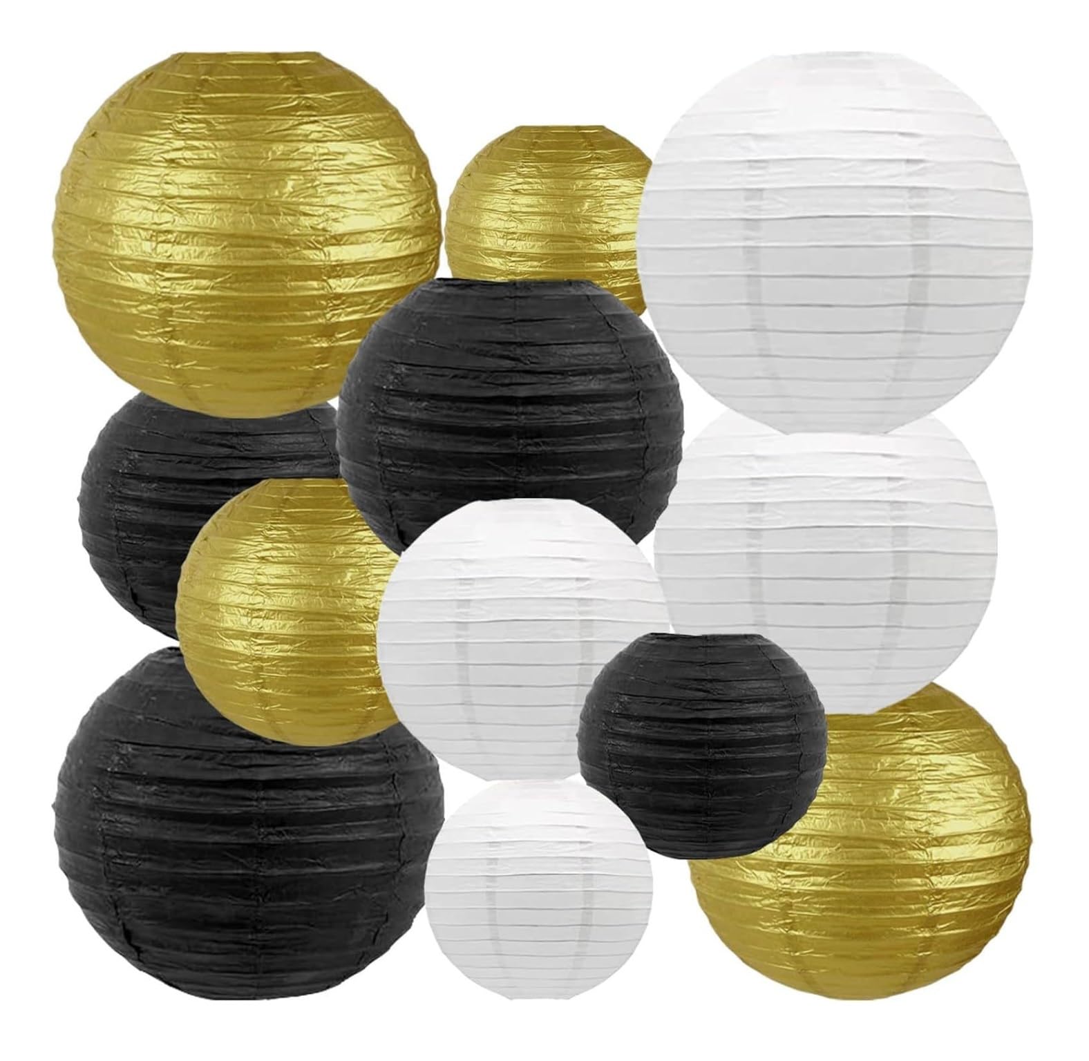Papierowe Lampiony Chińskie 12 Wiszących Okrągłych Lampionów Papierowych Do Dekoracji Domu, Przyjęć I Wesel Latarnie Dekoracji Domu(Black+white+gold)