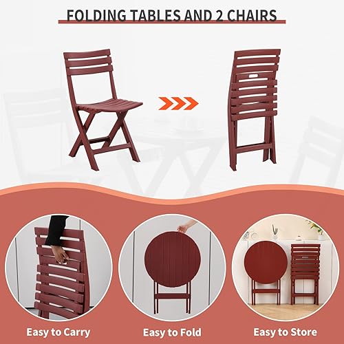 Miniatura 4 de BOOSDEN Juego de patio plegable, mesa y sillas de bistró, juegos de 3 piezas de patio, 2 sillas plegables de plástico y mesa redonda para balcón al