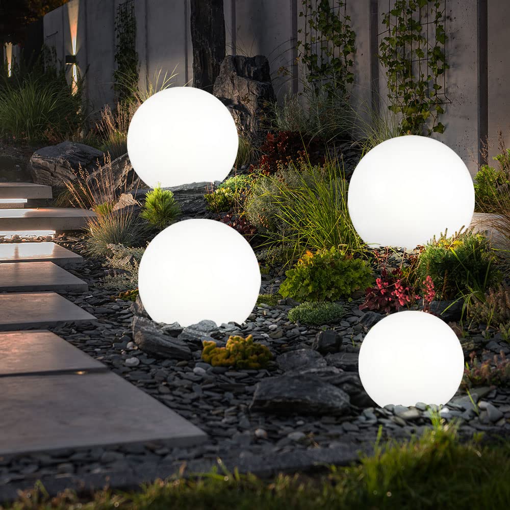 etc-shop Steckleuchte Solar Außen Solarkugeln Set Garten Solarlampe Kugel für Draußen, Erdspieß, weiß, LED Leuchtmittel, D 15/20/25/30 cm, 4er Set
