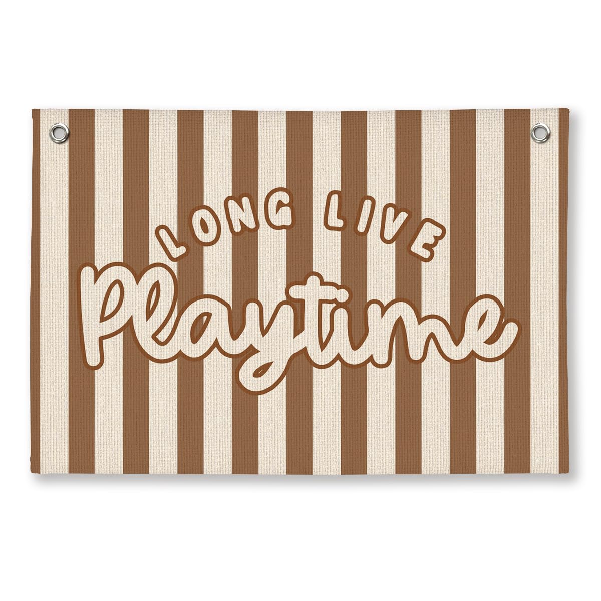 Playroom Decor for Boy, Long Live Playtime Wall Hanging Linen Banner, Blue Striped Wall Flag for Kids Room Nursery Playroom Decor, 20x30 Inch-Brown
