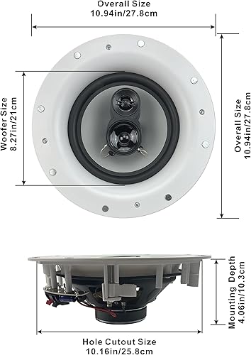 Miniatura 2 de Acoustic Audio by Goldwood CSic84 Juego de 5 bocinas sin marco de 8" para techo, bocinas de 3 vías para cine en casa, color blanco