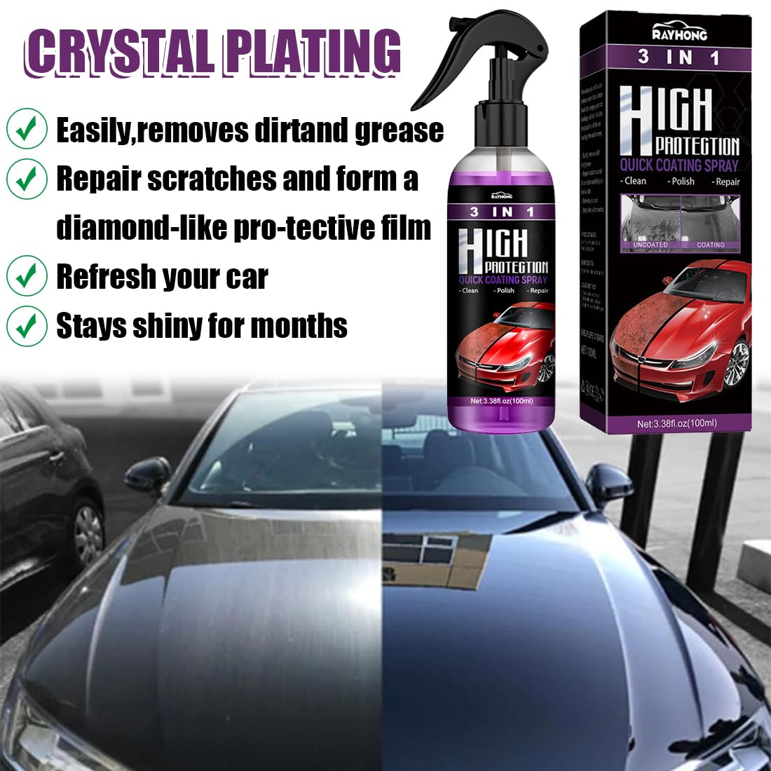 HONGECB High Protection Spray 3 w 1, Nano Ceramic Spray Coating, Renowacja Pro Auto Nadwozie, Polerowanie samochodu Powłoka natryskowa, polerka naprawa Pro Auto Motocykl karoseria, 2 szt