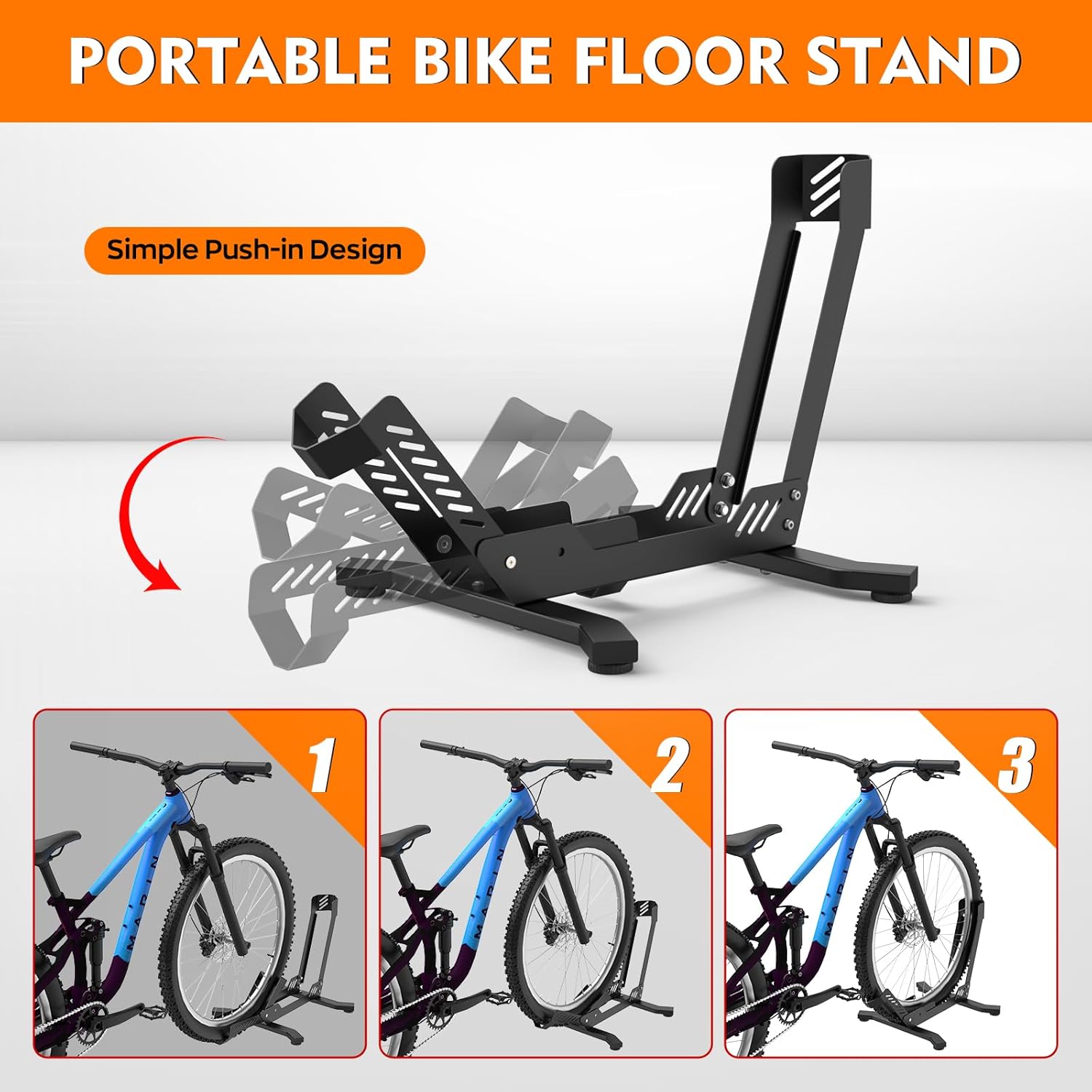Bike Stand Floor, Portable Bike Storage for Garage - Fit for 24"-29" Bikes, Tire Width up to 3.5", Road & Mountain Bicycle Stand, Front and Rear Wheel Parking Rack - Black - Image 4