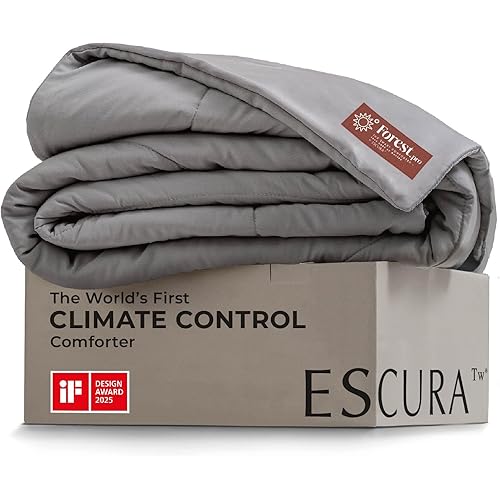 ESCURA Tw® Climate Control Comforter, King/Cali King, German Patented PCM Down Alternative All-Season Design for Hot Sleepers & Night Sweats, Bamboo Lightweight Breathable Hypoallergenic Blanket