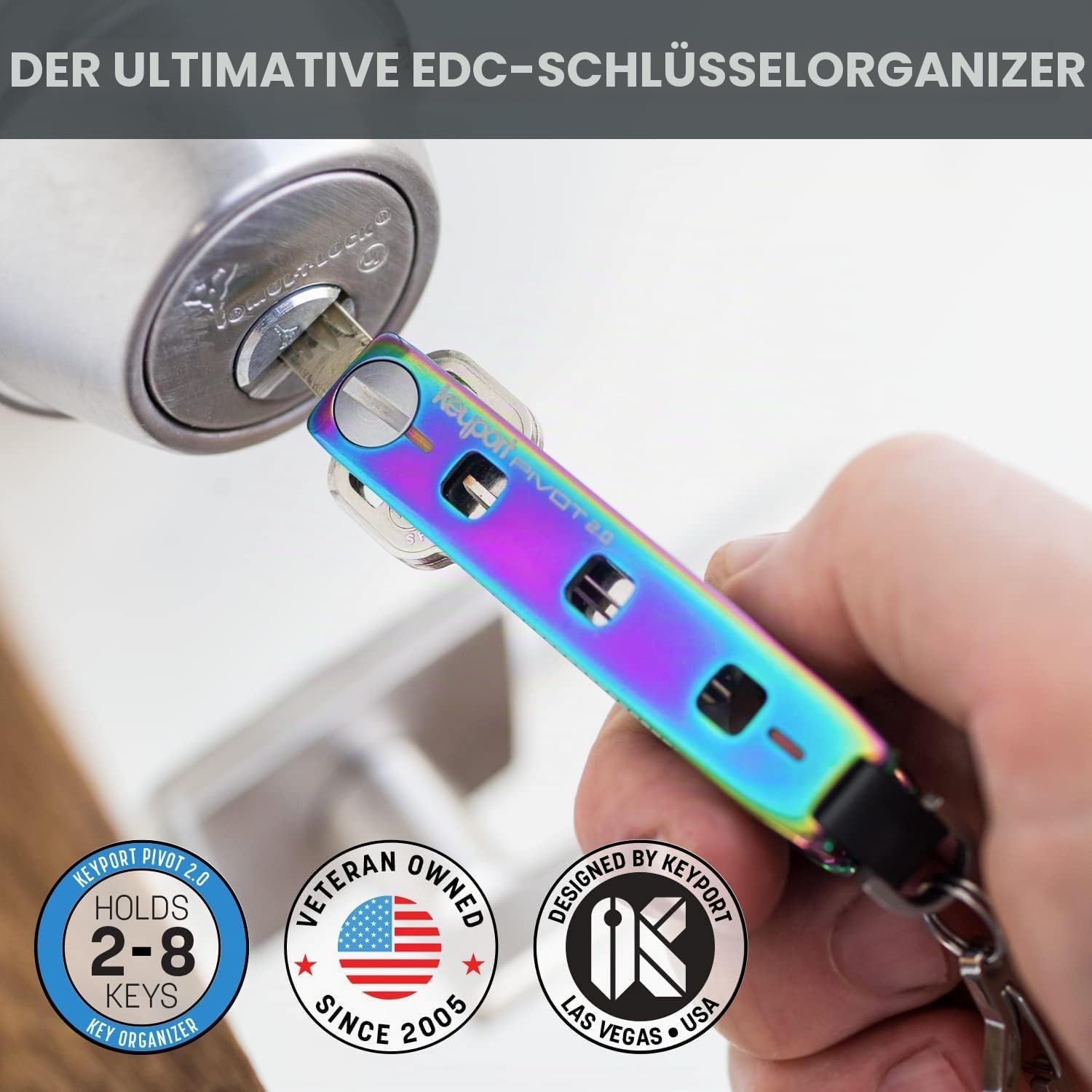 Keyport Pivot 2.0 Premium Edelstahl-Schlüssel-Organizer – EDC-Schlüsselhalter mit D-Ring für Schlüsselanhänger und Lost & Found Service – anpassbares modulares Design – Schlüsselanhänger Alternative