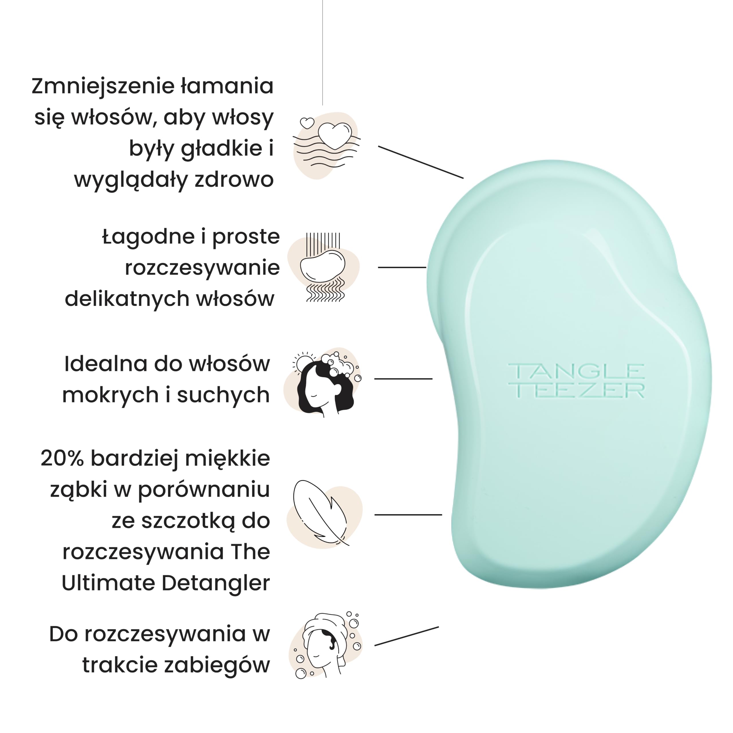Tangle Teezer Fine and Fragile Ultimate, do włosów farbowanych, cienkich i delikatnych - Miękkie, elastyczne ząbki redukują łamanie i ciągnięcie - Łagodna dla delikatnych włosów - Miętowo-fioletowa