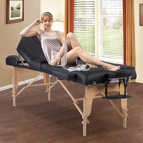 Miniatura 6 de PayLessHere Cama de masaje portátil de 77 pulgadas de largo, 30 pulgadas de ancho y 4 pulgadas de ancho, cama THK de pestañas, 3 mesas plegables de