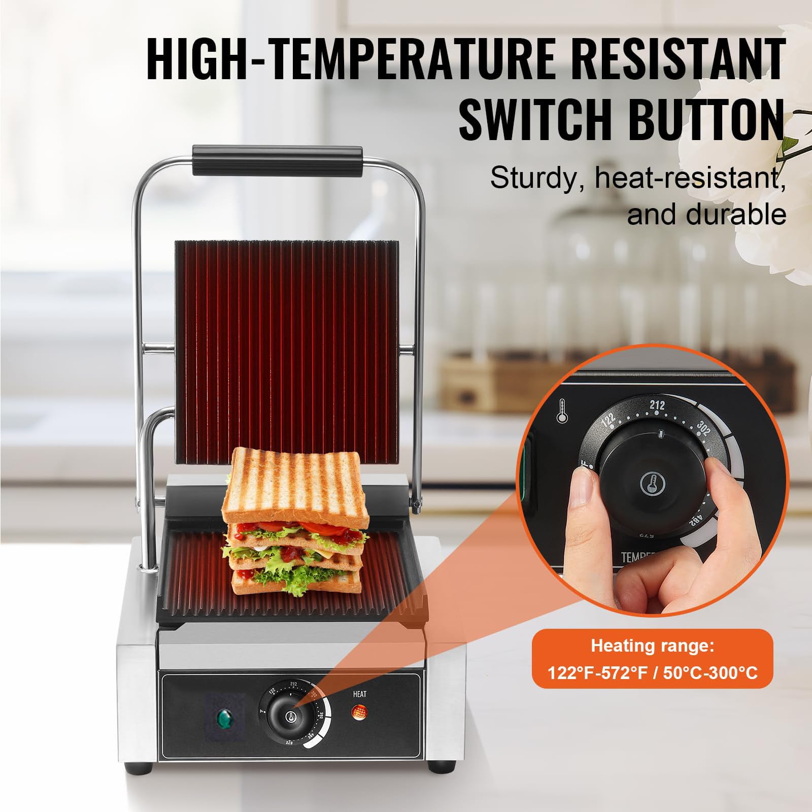 Griglia Elettrica Commerciale Per Panini, Con Rivestimento Smaltato Antiaderente, Area Di Riscaldamento 9,4"X9", Pressa Per Panini Da Banco Commerciale,220V