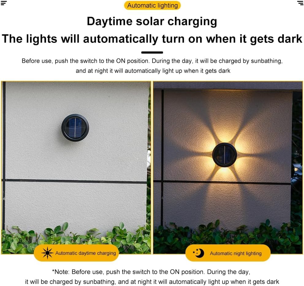Image of Solar Lights, Ambiance Lights,wall Light, Decorative Light Downlights Dusk to Dawn Solar Wall Light Outdoor IP65 Waterproof for Backyard Walls, Hotels, Staircases,Park Floors (Warm-6LED-2Packs)