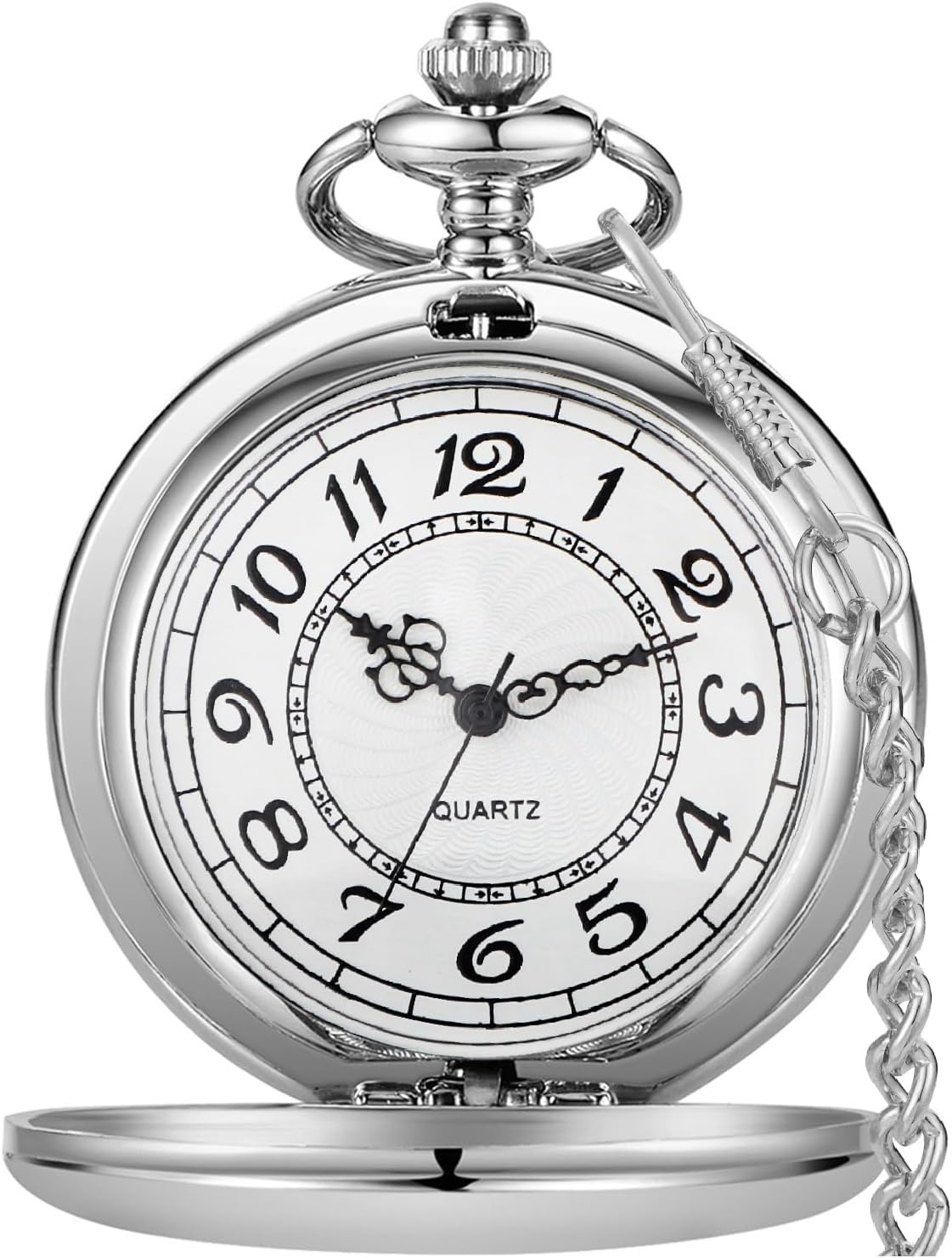 Smooth Pocket Watch Alloy Steel Quartz Roman/Arabic Numerals with 37cm Chain for Father's Day Xmas Best Gifts
