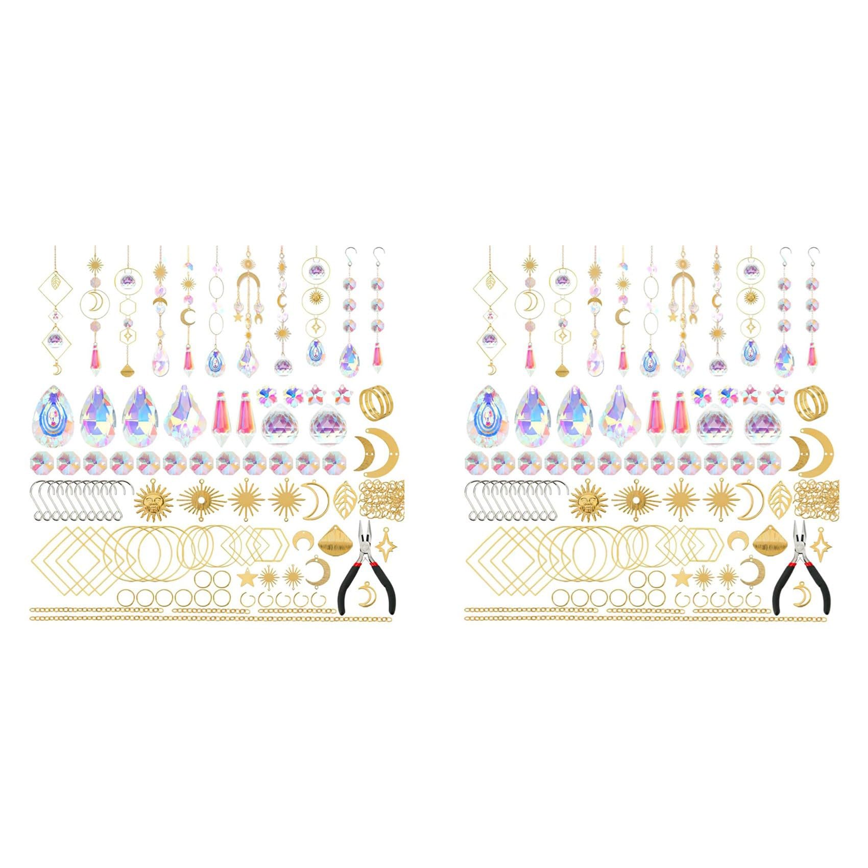 Hndhbfgrt 400 Pcs Crystal,Sun Catchers with Crystals,Craft Kits for Adults, with Rainbow Maker, Prism, Pendants Gold