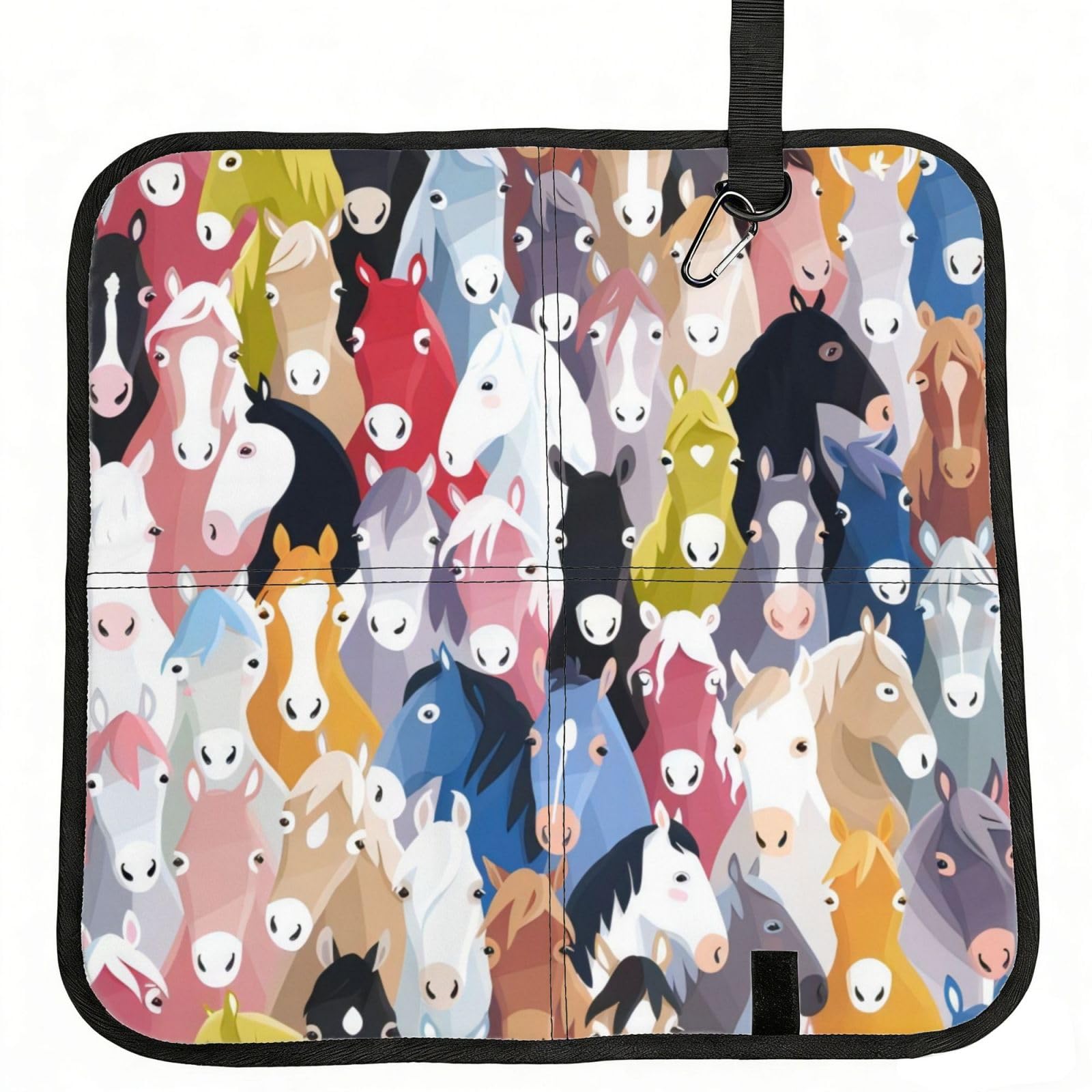 WZYCWB Colorful Cartoon Horses Foldable Seating Cushion with Carabiner - Stadium Mat for Camping, Hiking and Outdoor Activities