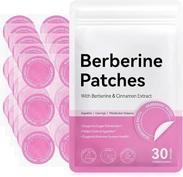Berberine Patches for Women and Men, with Cinnamon, Pomegranate, 8-Hour Long-Lasting Formula Support, Applied to Various Parts of The Body, 30 Patches