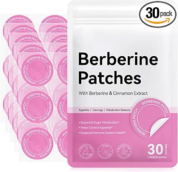 Berberine Patches, with Cinnamon, Pomegranate, 8-Hour Long-Lasting Formula Support, Formula Body Care Patches for Men & Women, Applied to Various Parts of The Body, 30 PC