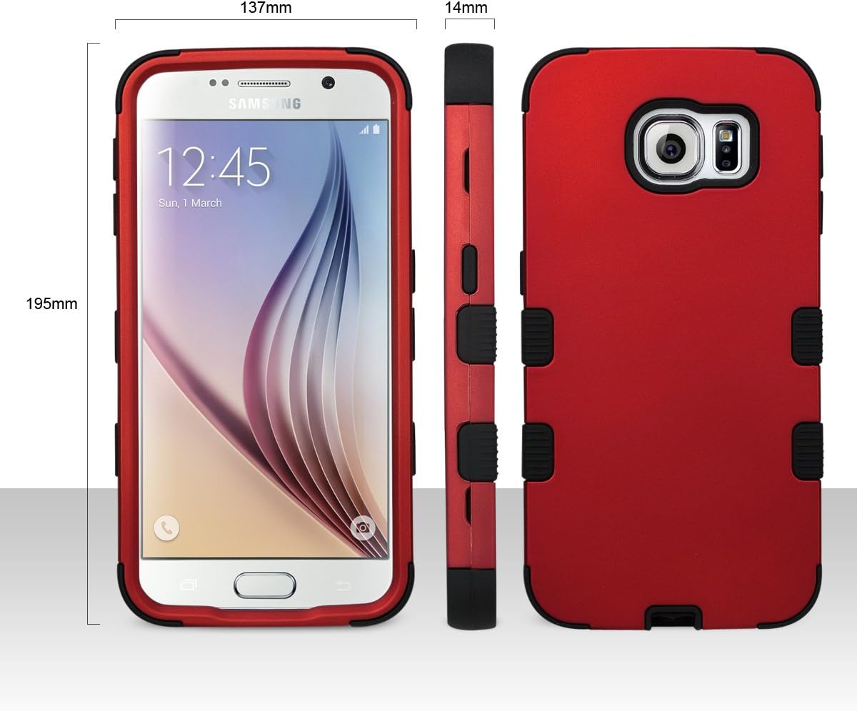 ULAK Galaxy S6 Case, S6 Case - Shock Absorption Hybrid Rubber Combo Case Cover 3in1 Rigid Plastic+Soft Silicone for Samsung Galaxy S6 (Red/Black)