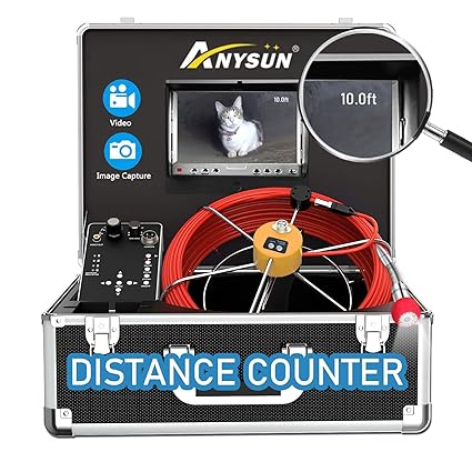 Sewer Camera, Pipe Inspection Camera with Distance Counter Plumbing Snake Camera DVR Recorder Waterproof IP68, Anysun 100ft/30M Industrial Pipeline Drain Endoscope with 7