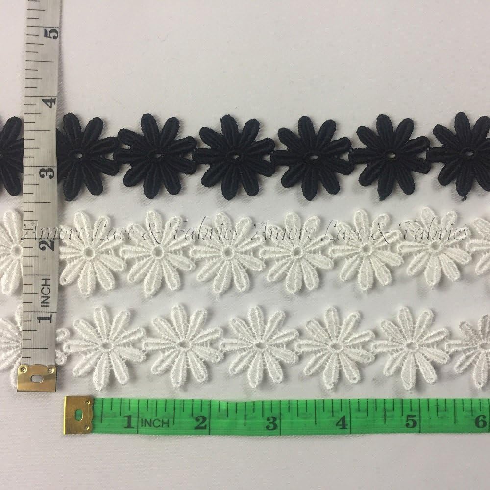 5 Yard, Margarita Daisy Flower Venise Lace Trim, Gorgeous, Off White, 1" - Amore Fabrics