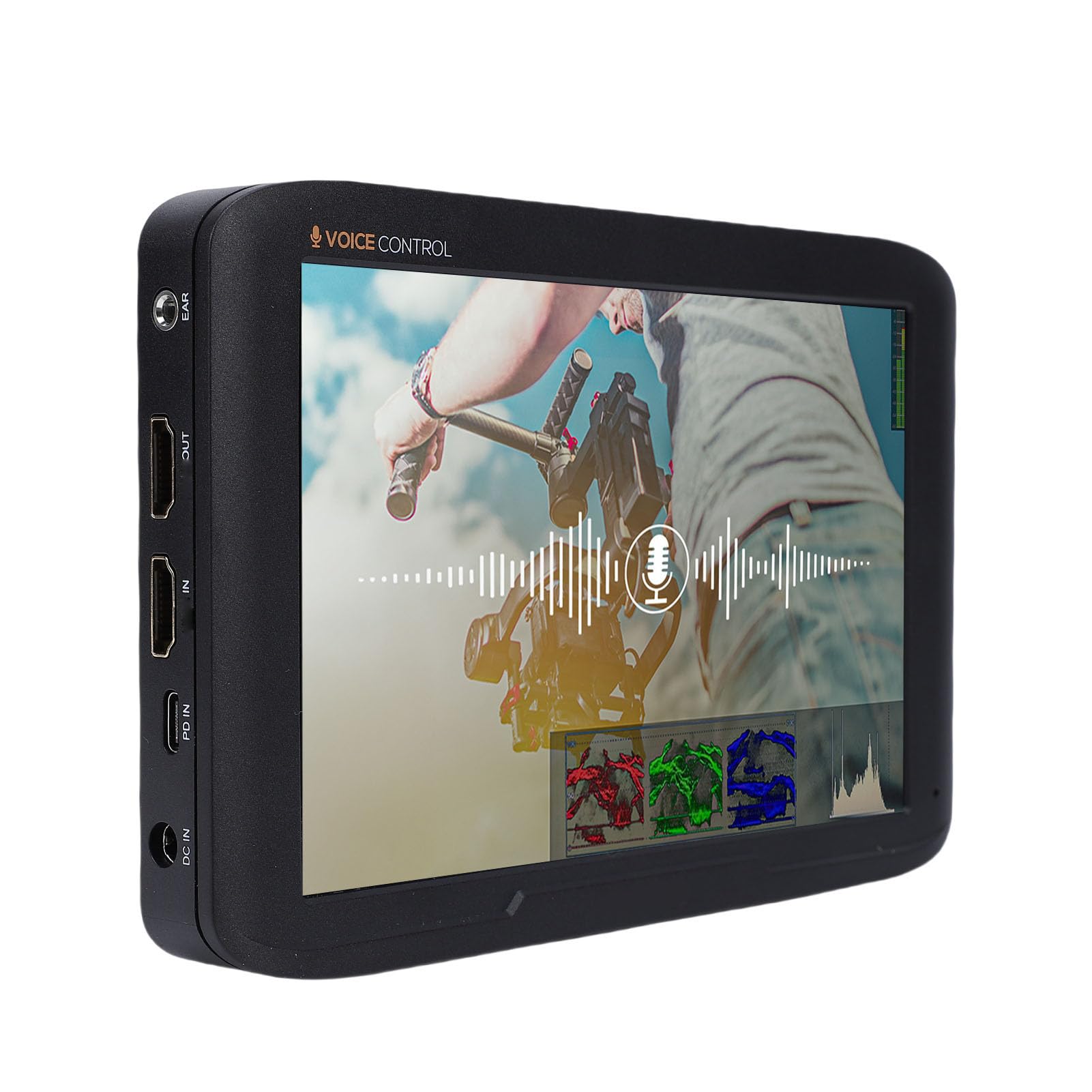Jectse Display da 7 Pollici per Fotocamera, Risoluzione FHD 1920x1200, Ingresso/uscita 2.0 4K con Controllo Vocale e Parasole, per Fotografia e Video professionali.