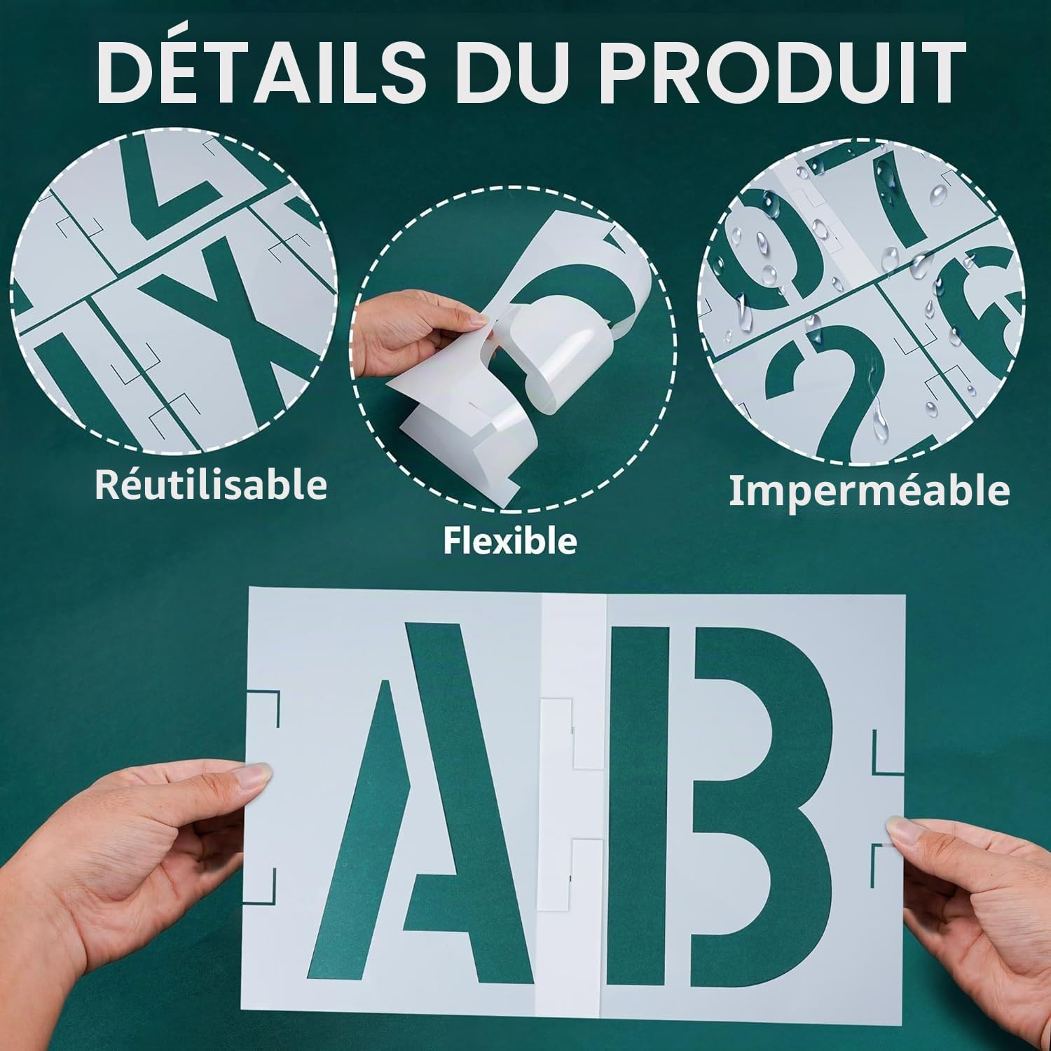 Lot de 25,4 cm de Pochoirs Lettres et Chiffres, Kit de Pochoirs Lettres et Chiffres, Kit de Pochoirs Alphabet Intercalaires Réutilisables 42 Pièces pour Peinture sur Bois, Mur, Tissu, Roche