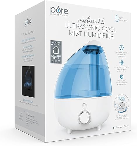 Vista 16 de Pure Enrichment MistAire Humidificador ultrasónico premium con tanque de agua de 1.5L, funcionamiento silencioso, apagado automático y función