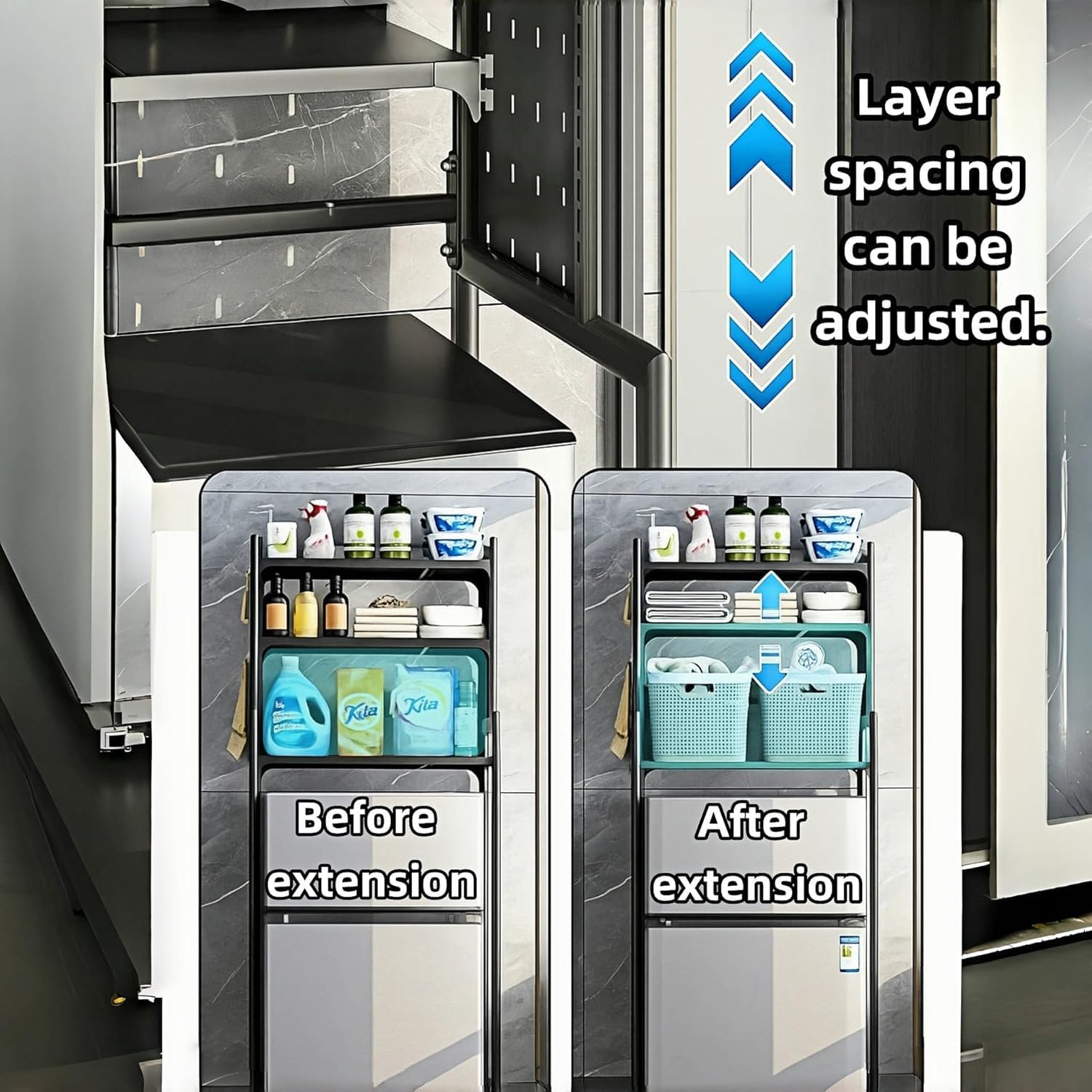 Dorm Microwave Storage mini Fridge Rack, can be Placed Above the White mini Fridge Shelf, The Height and Length are Adjustable, Suitable for Various Sizes of refrigerators (Gray)