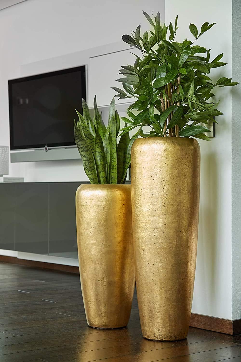 Klocke Dekorationsbedarf Hochwertiger Fiberglas-Pflanzkübel/Pflanzgefäß mit und praktischem Einsatz für stilvolle Einrichtung (matt schwarz, 75cm)