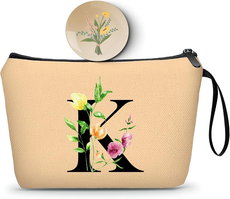 Necessaire de maquiagem SEAMOON Khaki com espelho e inicial K