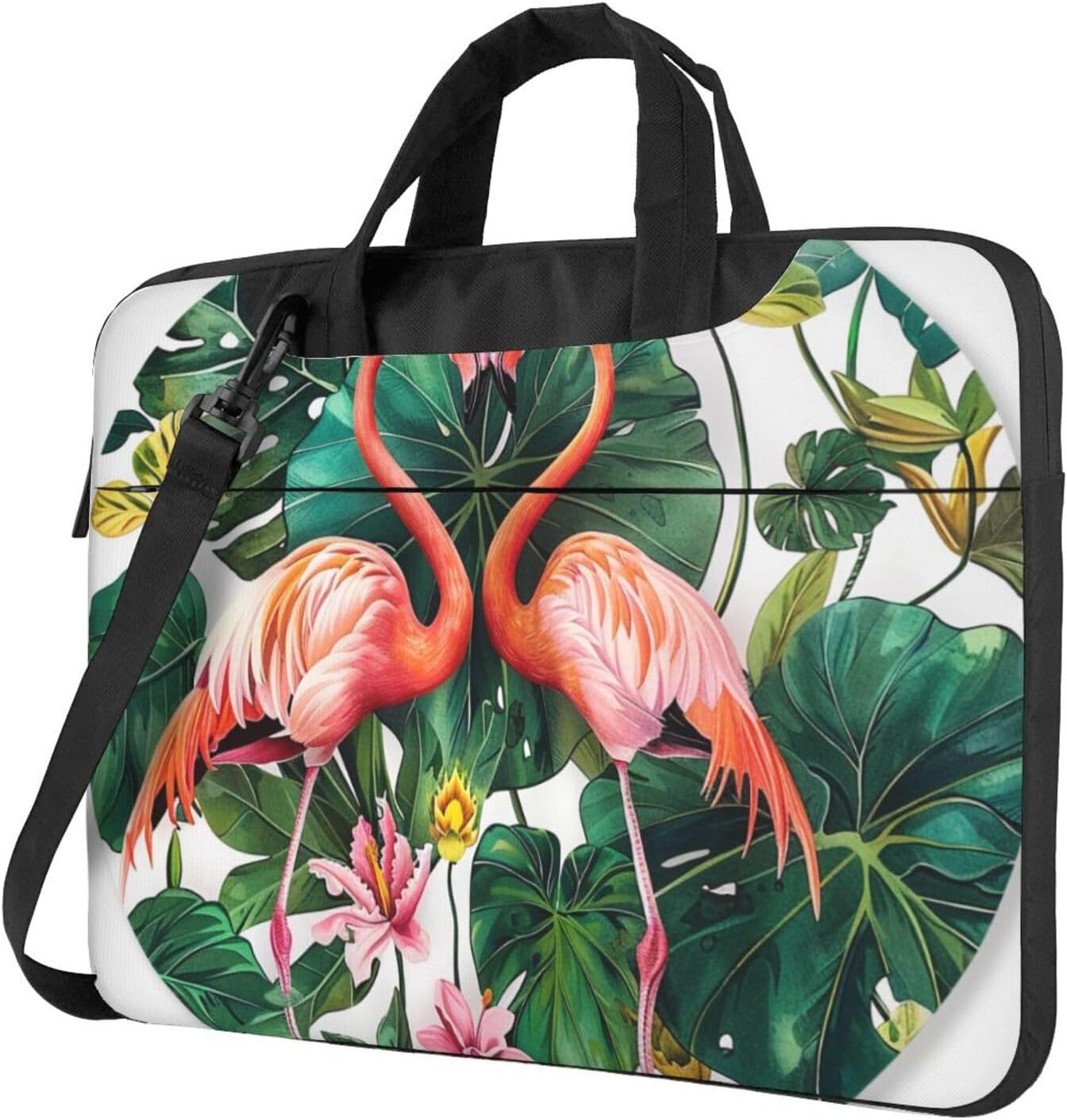 Flamingo Bird Round Leaves Printed Laptop Tote Bag Travel Business Computer Bag Work Bag for Men Women