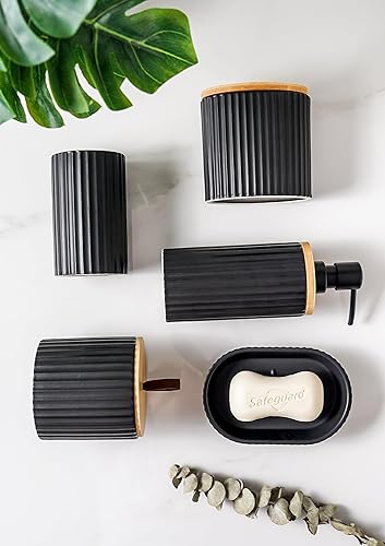 Miniatura 2 de Juego de accesorios de baño negro, contemporáneo y elegante juego de accesorios de baño de cerámica de 5 piezas con soporte para cepillo de dientes,