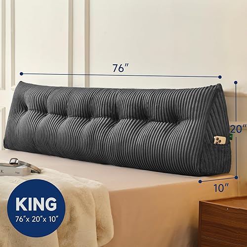 Miniatura 3 de Z-hom Almohada de cabecera tamaño King, almohada de lectura de cuña triangular para cama o sofá, cojín ergonómico para respaldo para sentarse, leer