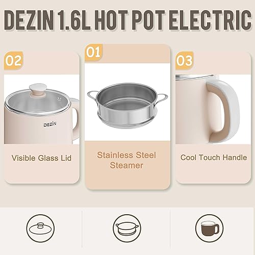 Miniatura 7 de Dezin Olla caliente eléctrica de 2L y cocina rápida de fideos de 1.6L