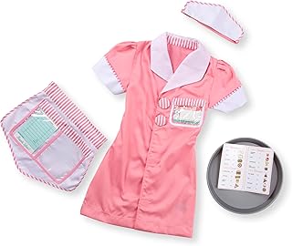 Melissa & Doug Waitress Role Play Costume Set (7 pcs) - Includes Apron, Order Pad, Cap - Buy now