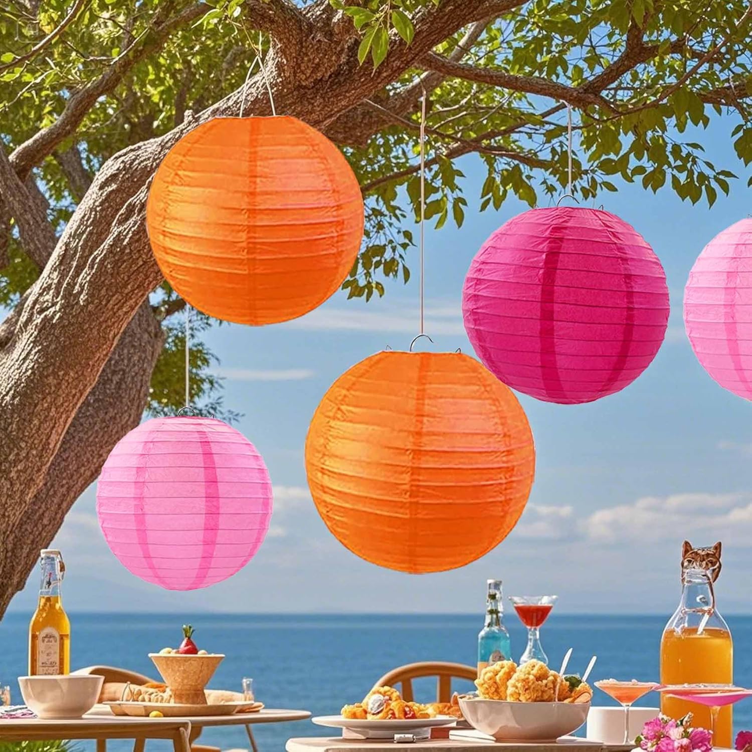 Hot Pink-Orange and Pink Paper Lanterns 12Pcs Hanging Lanterns for Birthday Party, Wedding, Home Decor, Baby Shower Festive Decoration