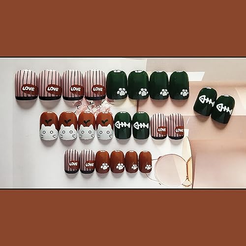 Miniatura 9 de Uñas postizas a presión de otoño uñas postizas amarillas con acabado acrílico brillante, reutilizables, diseño cuadrado corto, 24 piezas